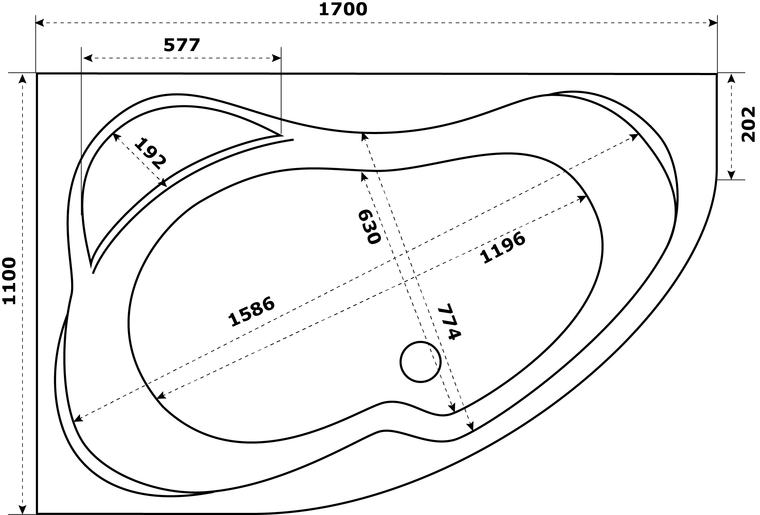 Ванна акриловая Azario Микона170х110 правая