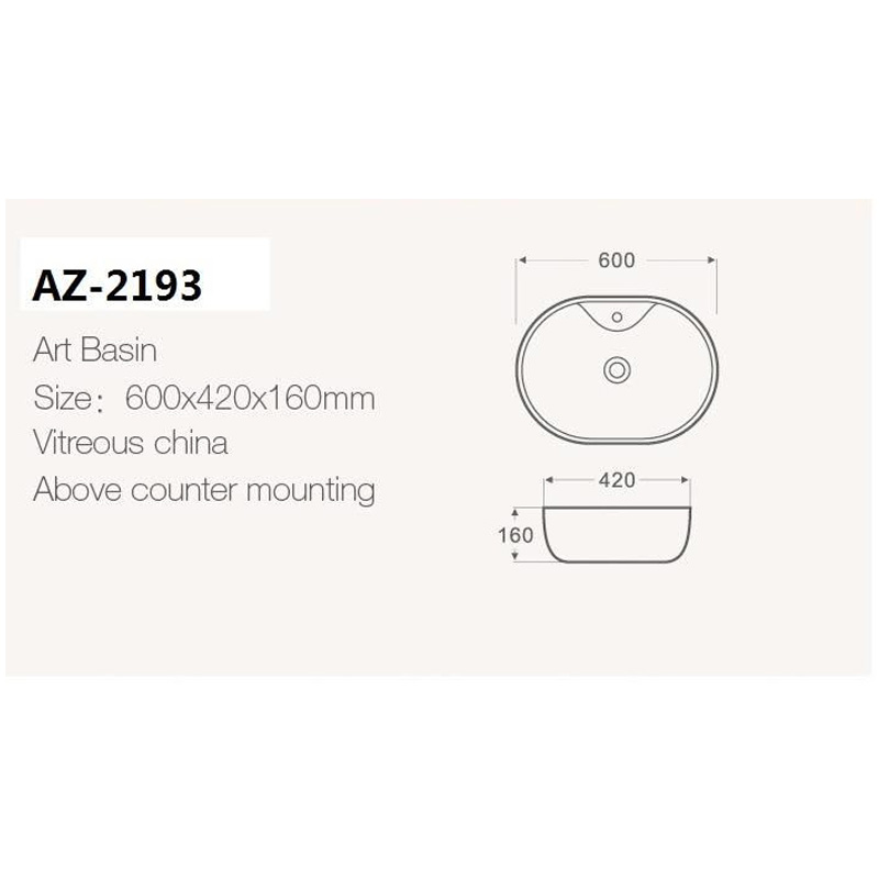 картинка Раковина накладная Azario 60х42х16 фаянс, цвет Белый (AZ2193) от магазина Сантехника.SpecialFlat