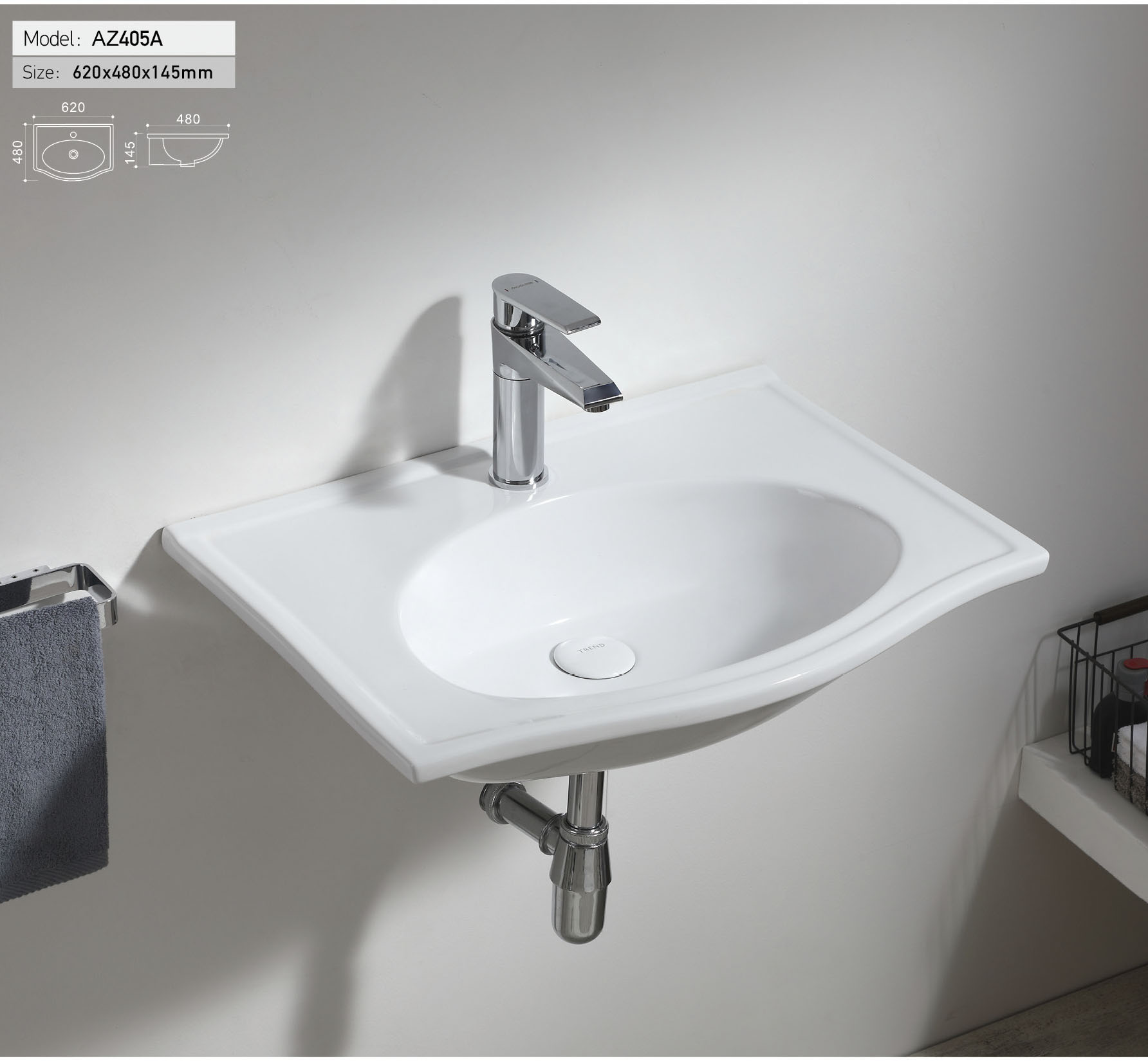 картинка Раковина подвесная Azario 62х48х14.5 фаянс, цвет Белый (AZ405A) от магазина Сантехника.SpecialFlat